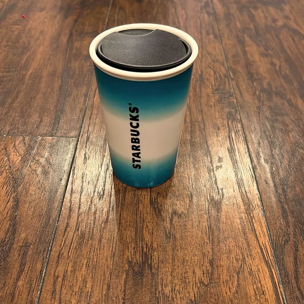 Starbucks Teal Ombré Double Wall 8 oz Traveler turquoise‎ and white EUC